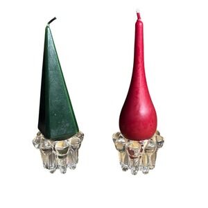 Vintage Pair of French Glass Candlestick Holders 2.25in tall NICE (only holders)